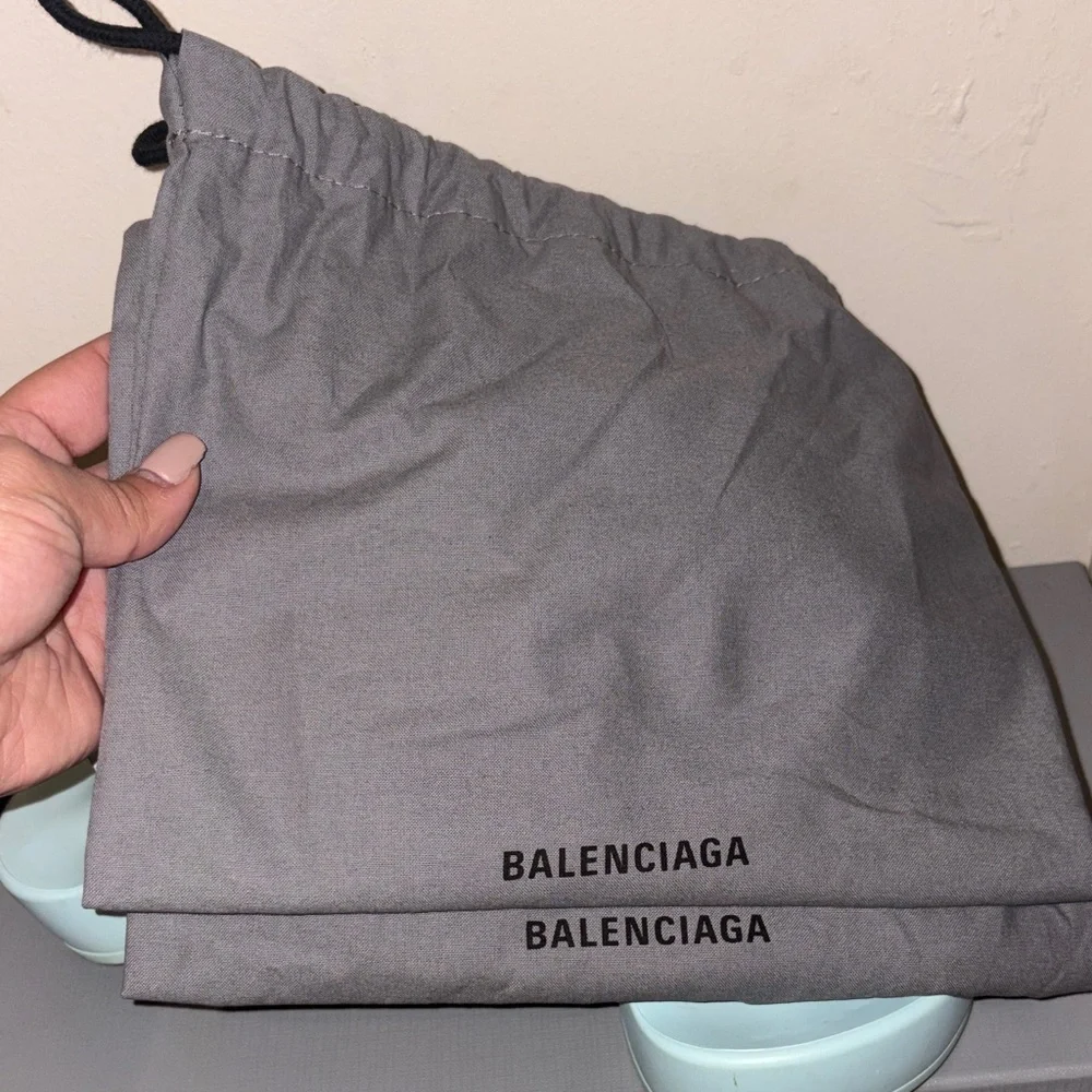 Balenciaga Sky Blue Embossed Slides - Picture 3 of 5